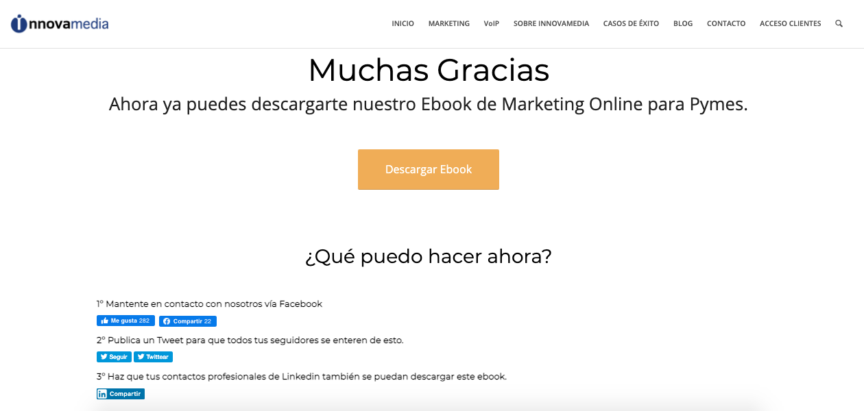 Landing page de agradecimiento o Thank You Page